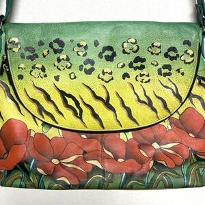 Anuschka Purse Leather Hand-Painted Shoulder Bag Crossbody Colorful Animal Print